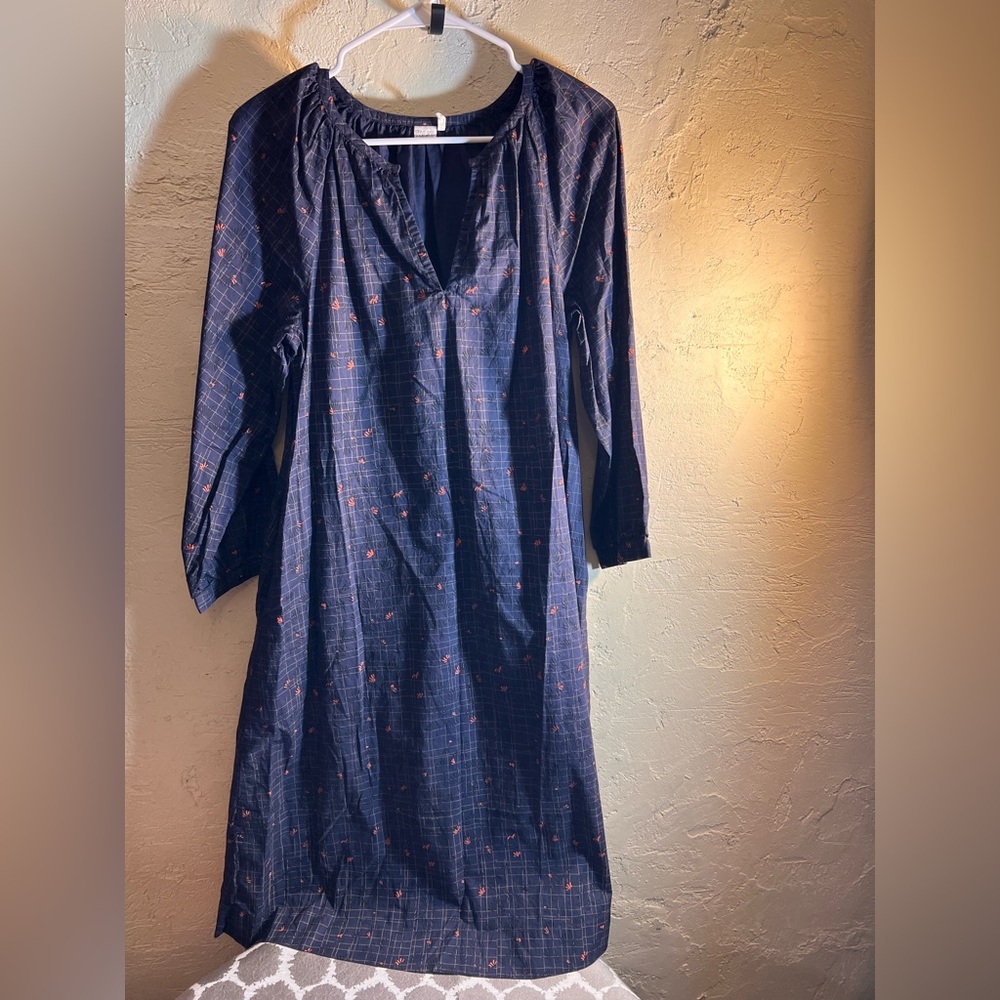 Long Sleeve Navy Dress with Red Accents